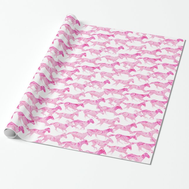 Papel De Presente Cavalos de Aquarela Rosa (Desenrolado)