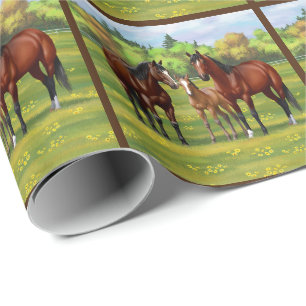 Papel De Presente Cavalos De Quarto De Baía Castanha Em Pastas De Ve
