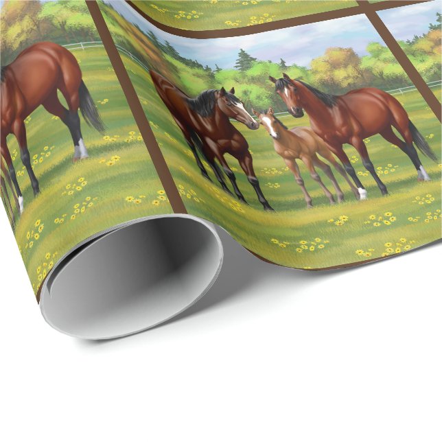 Papel De Presente Cavalos De Quarto De Baía Castanha Em Pastas De Ve (Ponta do rolo)