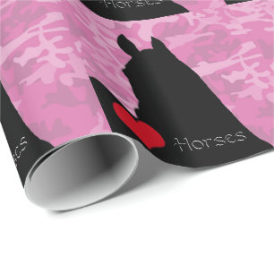 Papel De Presente Cavalos do Coração I (fundo de camo rosa)