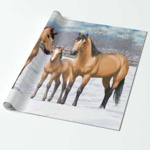 Papel De Presente Cavalos Do Quarto De Pele De Fecho Na Neve
