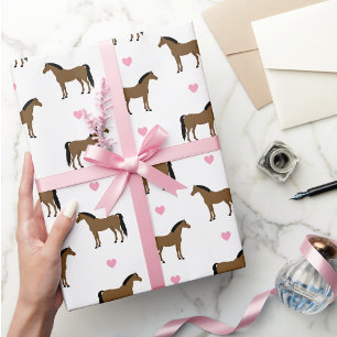 Papel De Presente Cavalos e Corações Rosas