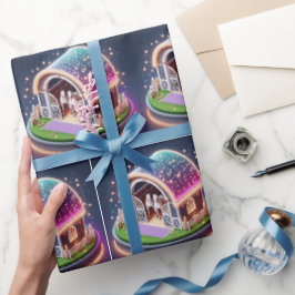 Papel De Presente Cavalos Estáveis Decorados Para O Natal E Cavalos