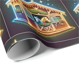 Papel De Presente Cavalos Estáveis Decorados Para O Natal E Cavalos