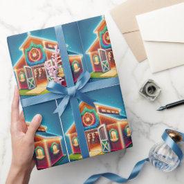 Papel De Presente Cavalos Estáveis Decorados Para O Natal E Cavalos