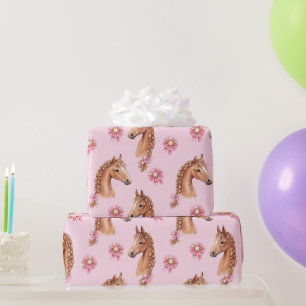 Papel De Presente Cavalos Lindas Rosas Rosa Fitas Florais Aniversári