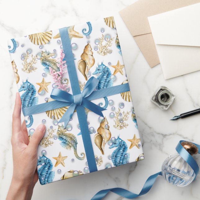 Papel De Presente Cavalos-marinhos e Starfish Em Bolhas (Presentear)
