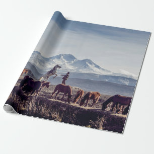PAPEL DE PRESENTE CAVALOS NA MONTANHA DE EXIBIÇÃO DE CAMPO ABERTO