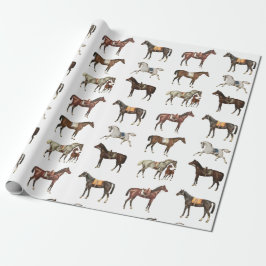 Papel De Presente Cavalos Saddled Vintage Elegantes Marrom Branco