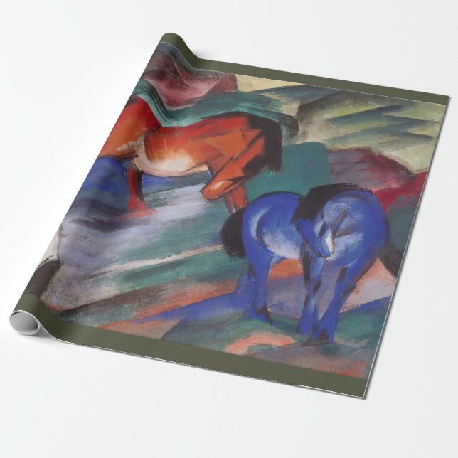 Papel De Presente Cavalos Vermelhos e Azuis (Desenrolado)