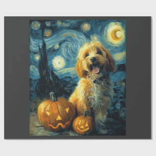 Papel De Presente Cavapoo Cachorro Fofo Dia das Bruxas Jack O Lanter