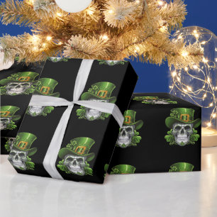 Papel De Presente Caveira Açucarada Dia de São Patrício Trevo