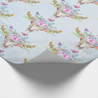 Caveira Animal Boho com Borboletas e Flores