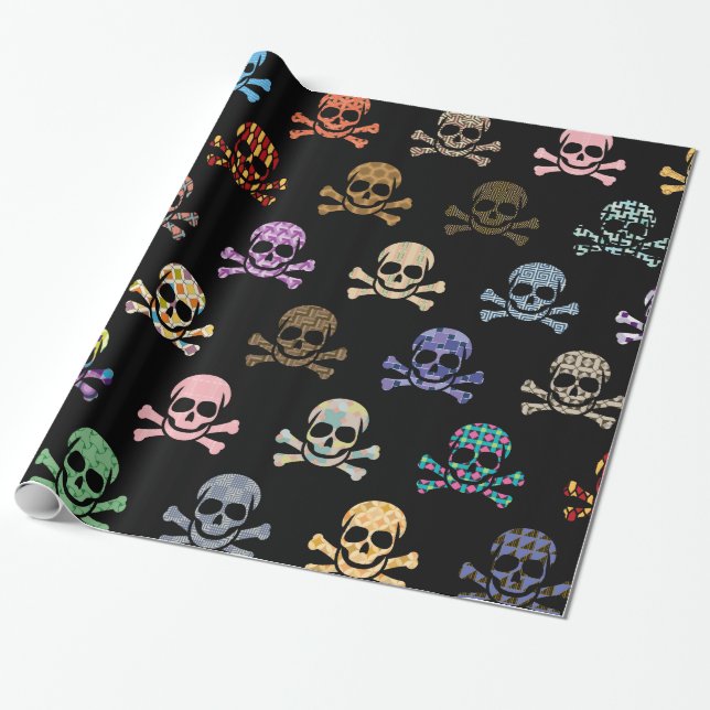 Papel De Presente Caveira Colorida e Crossbones (Desenrolado)