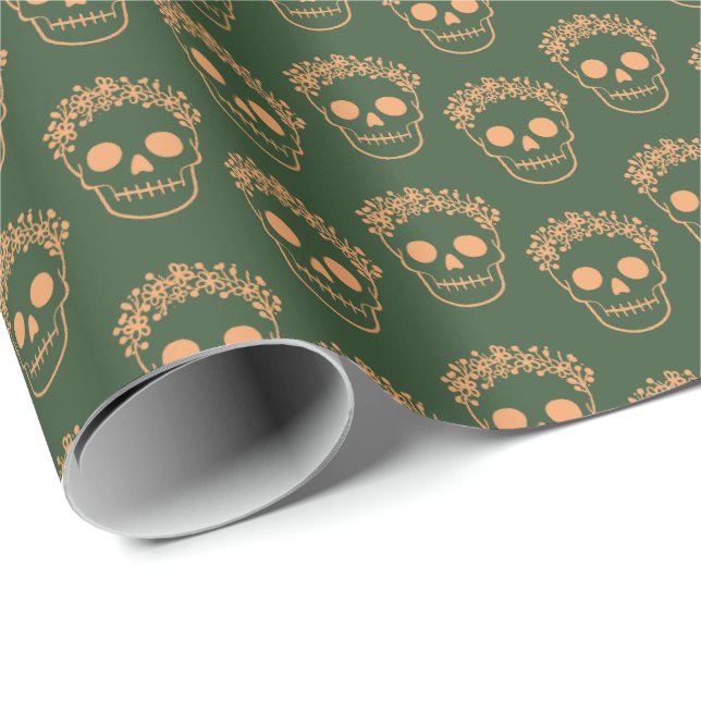 Papel De Presente Caveira com Grinalda de Flores (Ponta do rolo)