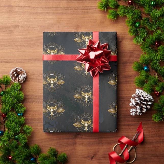 Papel De Presente Caveira de ouro sobre fundo preto (Presente de Natal)
