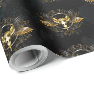 Papel De Presente Caveira de ouro sobre fundo preto