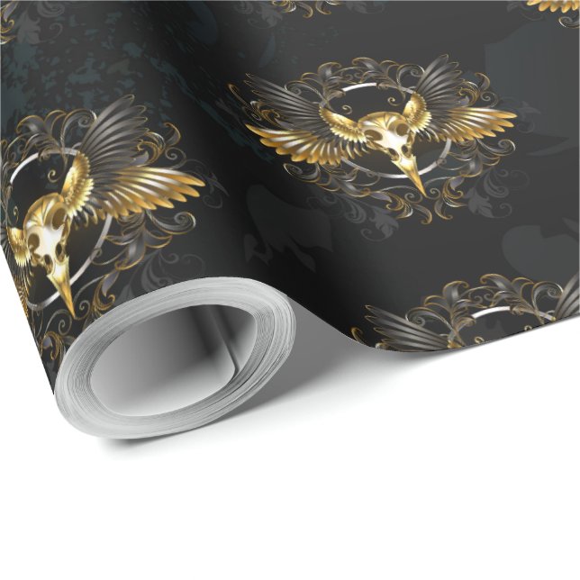 Papel De Presente Caveira de ouro sobre fundo preto (Ponta do rolo)