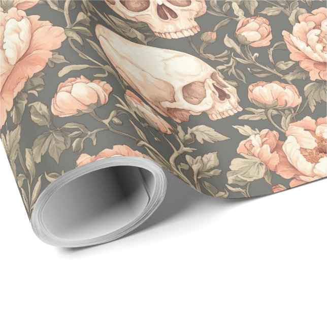 Papel De Presente Caveira do Halloween Elegante Watercolor (Ponta do rolo)