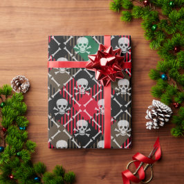 Papel De Presente Caveira e Ossos da Xadrez de Natal