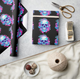 Papel De Presente Caveira Floral em Estilo Vaporwave