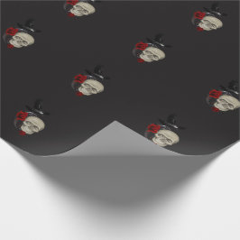 Papel De Presente Caveira Gótica com Rosa e Raven