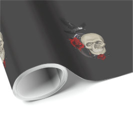 Papel De Presente Caveira Gótica com Rosa e Raven