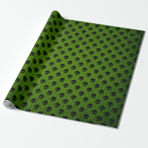 Papel De Presente Caveira Gótica Verde Impressa Halloween Rústico