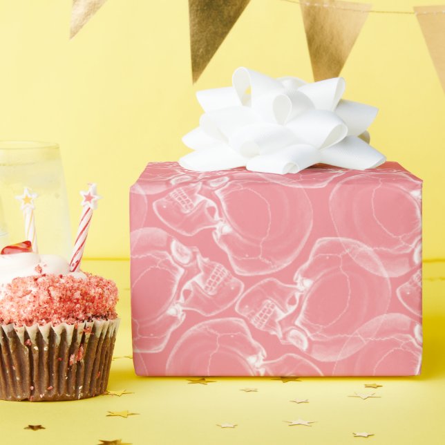 Papel De Presente Caveira sobre papel de enrolamento rosa (Festa de aniversário)