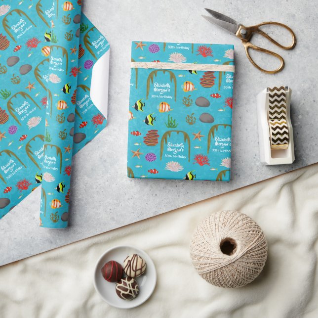 Papel De Presente Caverna Submarina Coral Bonito Peixe Aniversário (Artesanato)
