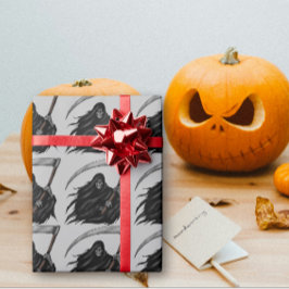 Papel De Presente Ceifador Gótico com Ceifão (Cinza)