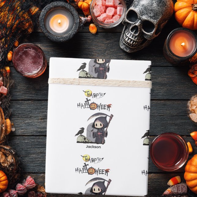 Papel De Presente Ceifeiro Sinistro Assustador Cemitério Corvo Hallo (Criador carregado)