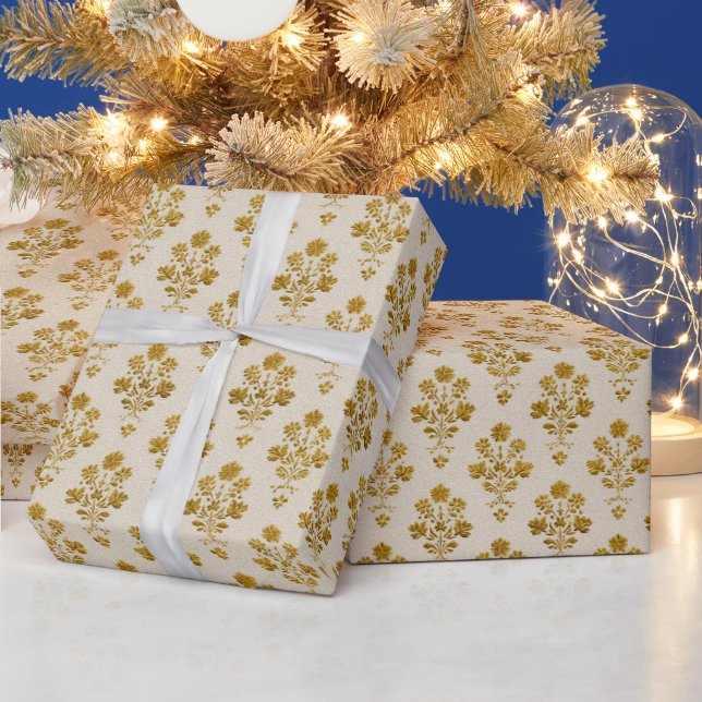 Papel De Presente Celebração | Bloco Floral Dourado (Feriados)