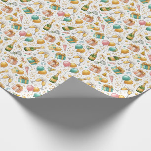 Papel De Presente Celebração com Champanhe – Design de Aniversário e