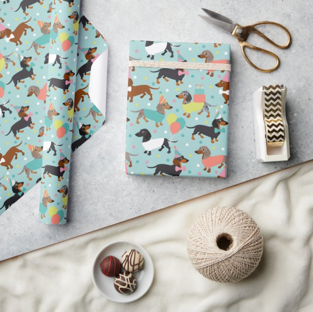 Papel De Presente Celebração da Festa de aniversário Dachshund (Artesanato)