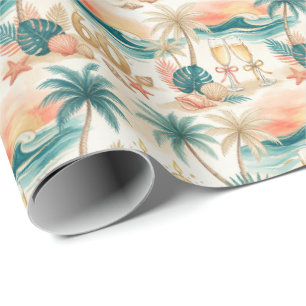 Papel De Presente Celebração de 60º Aniversário Tropical Dourado