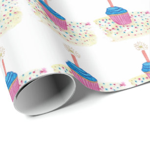 Papel De Presente Celebração de Aniversário - Cupcakes da Vela da