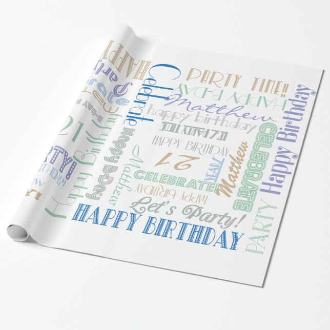 Papel De Presente Celebração de Aniversário! Nome e idade do cliente (Desenrolado)