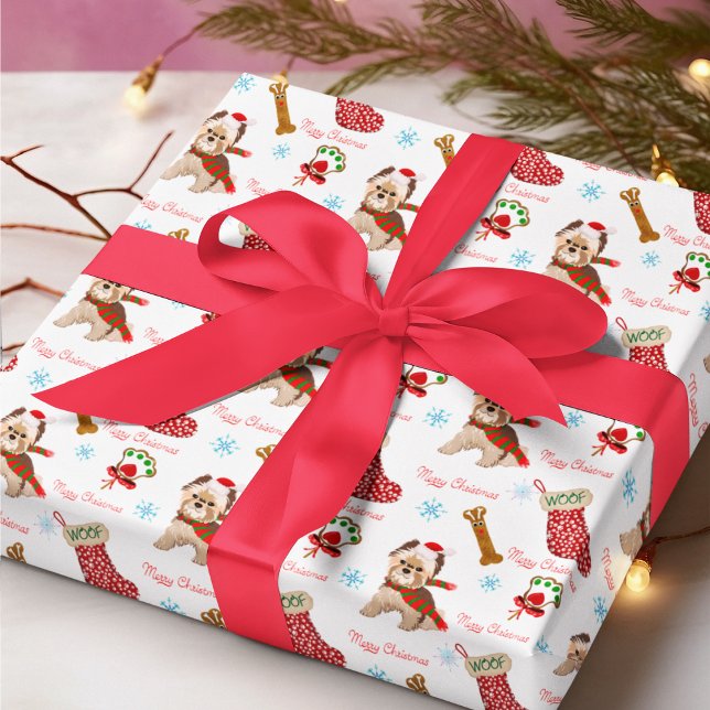 Papel De Presente Celebração de Natal com Yorkie (Calling all Yorkie Fans- this is the Christmas paper for you!)