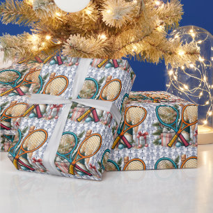 Papel De Presente Celebração de Natal de Tênis com Raquete