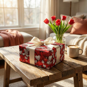 Papel De Presente Celebração do Dia do Coração: Arte de Amor Vermelh