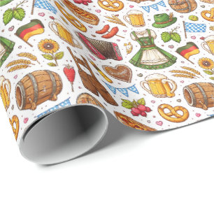 Papel De Presente Celebração do Oktoberfest Padrão Sem Costura – Wra