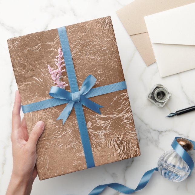 Papel De Presente Celebração Elegante de Folha Rosa Gold Simulada (Presentear)