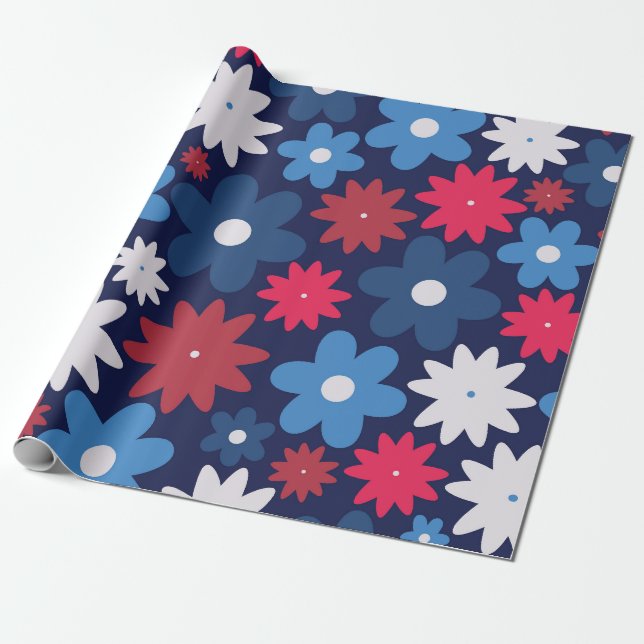 Papel De Presente Celebração Floral Patriótica (Desenrolado)