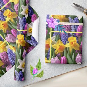 Papel De Presente Celebrar Flores de primavera Daffodils Sunny Tulip