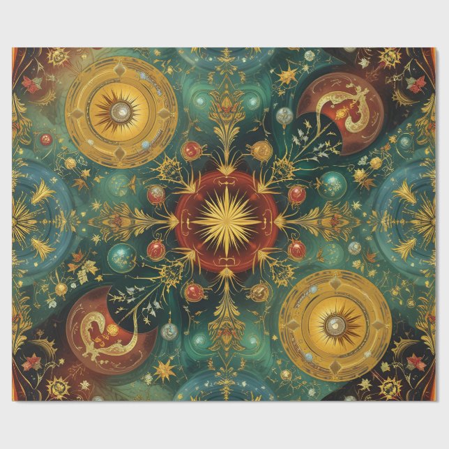 Papel De Presente Celestial Christmas Gold Starburst Wrapping Paper (Aberto)