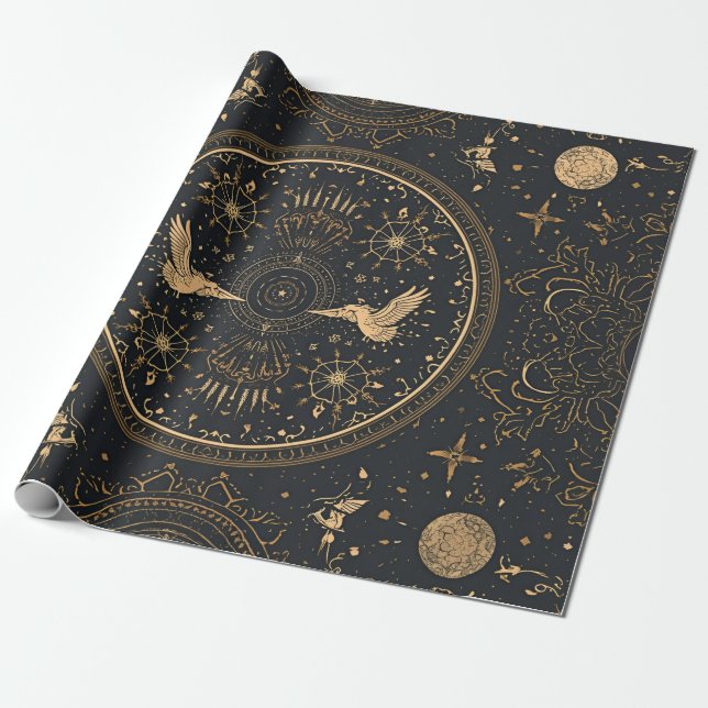 Papel De Presente Celestial Gold Baroque Wrapping Paper (Desenrolado)