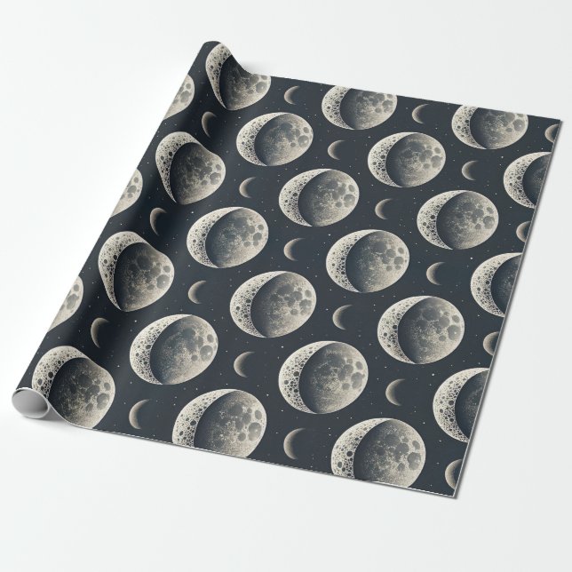 Papel De Presente Celestial Moon Phase (1) (Desenrolado)