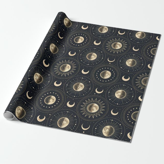 Papel De Presente Celestial Moon Phase (4) (Desenrolado)