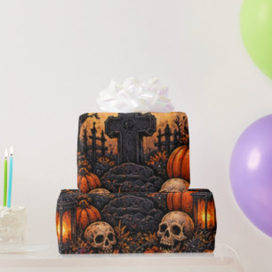Papel De Presente Cemitério Assombrado ao Luar Gótico de Halloween